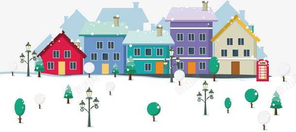 彩色建筑群png免抠素材_新图网 https://ixintu.com 圣诞节 彩色 房子 节日装饰 雪