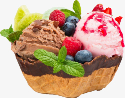 挖球冰淇淋草莓蓝莓冰淇淋球高清图片