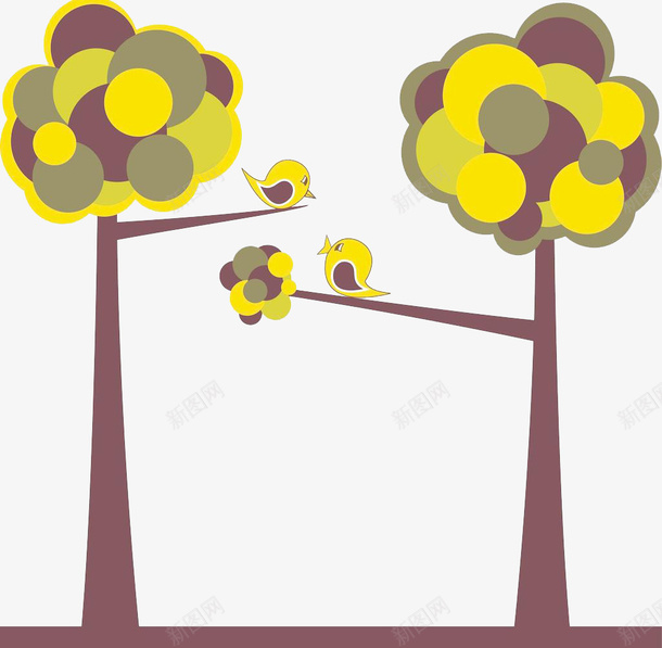 手绘装饰树和小鸟背景png免抠素材_新图网 https://ixintu.com 小鸟 手绘 树 装饰