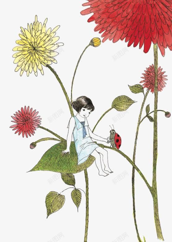 创意女孩和植物插画png免抠素材_新图网 https://ixintu.com 女孩 小人国 植物 花卉