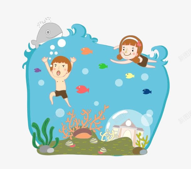 海洋世界png免抠素材_新图网 https://ixintu.com PNG图形 PNG装饰 卡通 小朋友 海洋 装饰 鱼儿