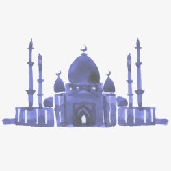 手绘水彩伊斯兰建筑群插画素材