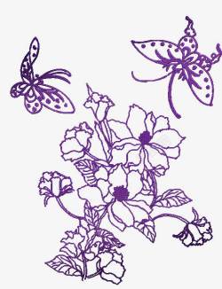 紫色中国风手绘花朵素材