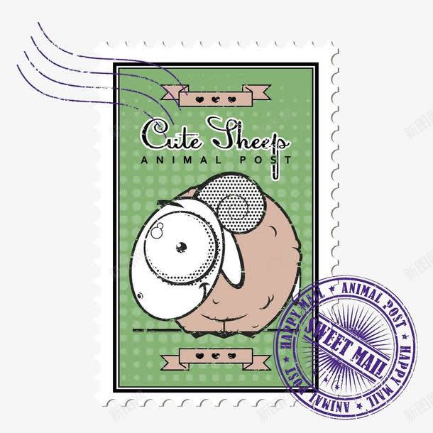 邮票小羊png免抠素材_新图网 https://ixintu.com 卡通 绿色 羊 邮票