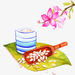 手绘大米与花朵矢量图素材