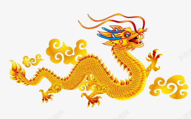 手绘金色龙png免抠素材_新图网 https://ixintu.com 卡通 手绘 金色 龙