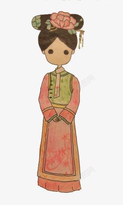 古代格格彩绘古代穿着旗袍的女孩高清图片