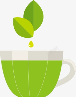 绿色简约早茶茶杯素材