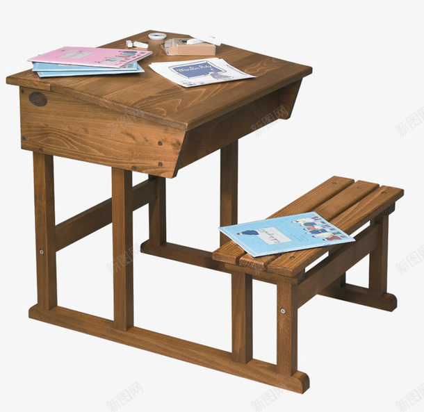 木制书桌png免抠素材_新图网 https://ixintu.com 书本 木制 板凳 课桌