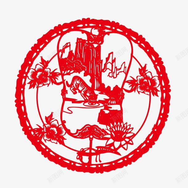 芭蕉大扇剪纸png免抠素材_新图网 https://ixintu.com 剪纸 红色 舞龙舞狮 艺术
