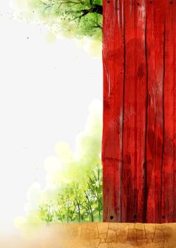 红色木门上的小女孩剪影素材
