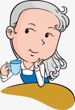 白发老奶奶喝茶素材