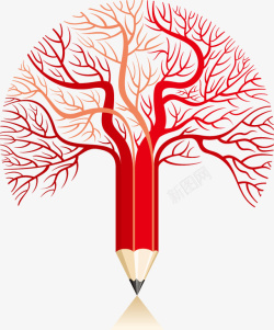 创意红色铅笔树图案素材
