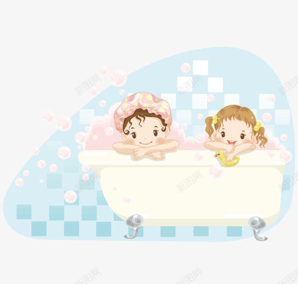 有爱的母女png免抠素材_新图网 https://ixintu.com 可爱 可爱插画 母女 洗澡 矢量素材 美女洗澡