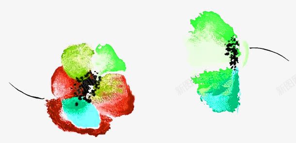 两朵抽象手绘花png免抠素材_新图网 https://ixintu.com 创意 手绘 抽象 水墨 花朵 装饰