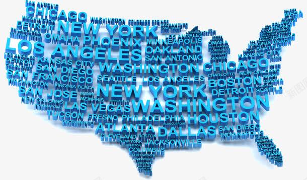 蓝色北美城市地图png免抠素材_新图网 https://ixintu.com 北美地图 城市区域 立体 蓝色