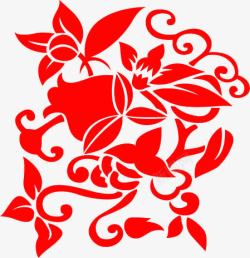 创意手绘合成红色的花卉植物图案素材