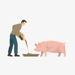手绘饲养员卡通手绘饲养员喂食猪仔矢量图高清图片