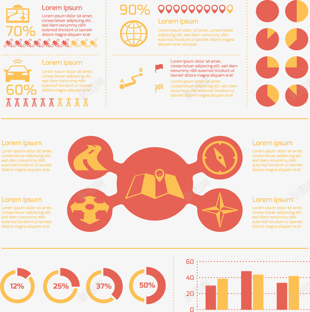 红黄色扁平数据图表矢量图eps免抠素材_新图网 https://ixintu.com 扁平化 数据 矢量素材 红色 统计分析 黄色 矢量图