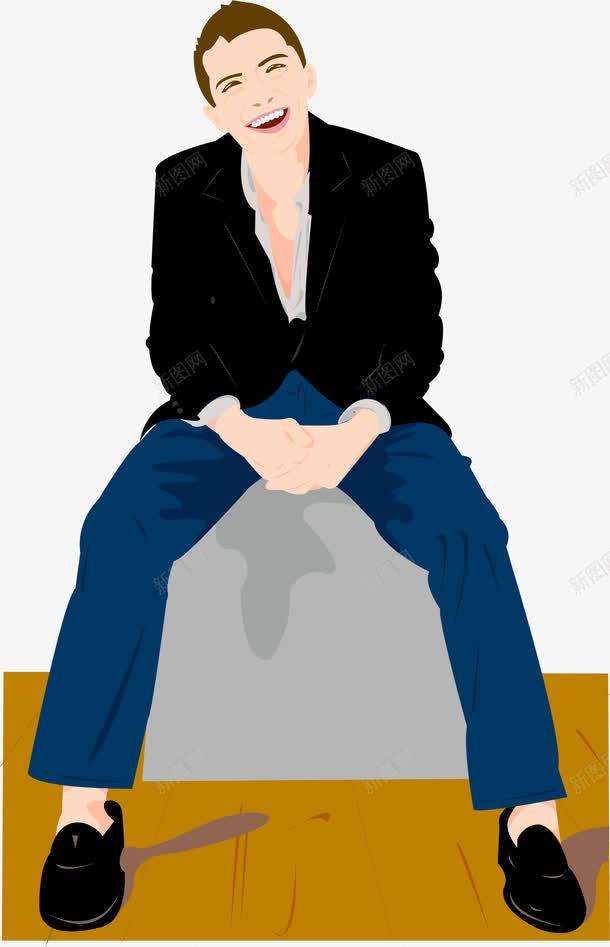 手绘坐着的男孩png免抠素材_新图网 https://ixintu.com 坐着的男孩 手绘 高兴