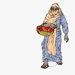 阿拉伯妇女提着果篮的阿拉伯妇女高清图片
