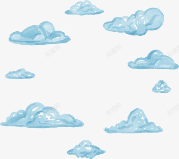 蓝色水彩云朵png免抠素材_新图网 https://ixintu.com 云朵 手绘 蓝色