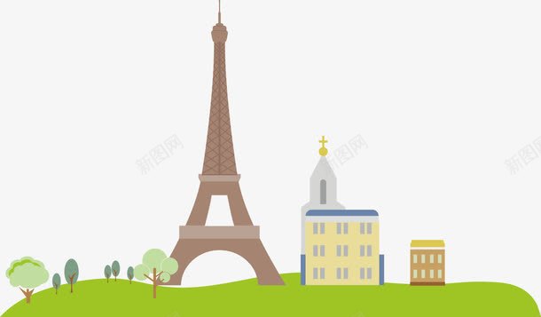巴黎房子铁塔png免抠素材_新图网 https://ixintu.com 建筑 法式建筑 法式房子 矢量巴黎 铁塔