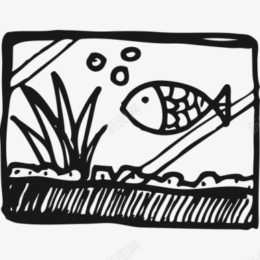 手绘鱼缸图标图标