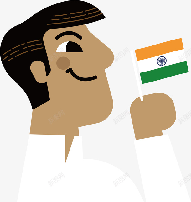 拿着国旗的男人矢量图eps免抠素材_新图网 https://ixintu.com 印度 印度人 印度人头像 印度国旗 印度男人 小旗子 拿着小旗 矢量png 矢量图