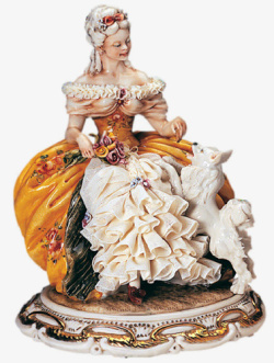 贵妇帽子中世纪贵妇帽子逗小狗雕塑高清图片