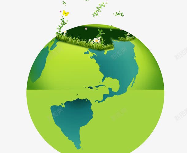 绿色手绘卡通地球png免抠素材_新图网 https://ixintu.com 卡通地球 手绘 绿色