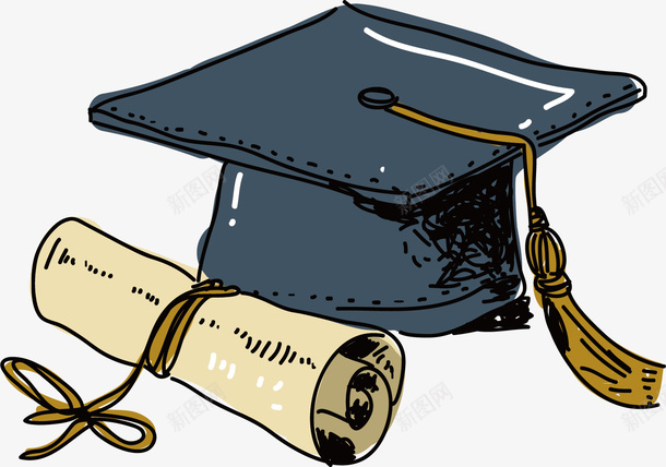 一个学位帽和证书矢量图ai免抠素材_新图网 https://ixintu.com 学位帽 毕业证书 白色 绳子 蓝色 黄色 矢量图