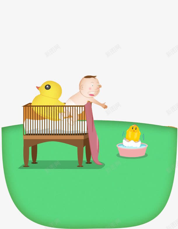 婴儿png免抠素材_新图网 https://ixintu.com 婴儿 婴儿床 水中戏耍的鸭子 黄色鸭子