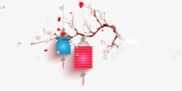 春节梅花上挂着的灯笼png免抠素材_新图网 https://ixintu.com 春节 春节素材 梅花上挂着的 灯笼