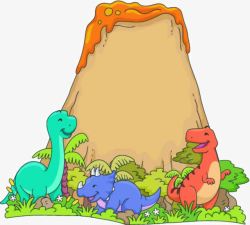 卡通山下的恐龙素材