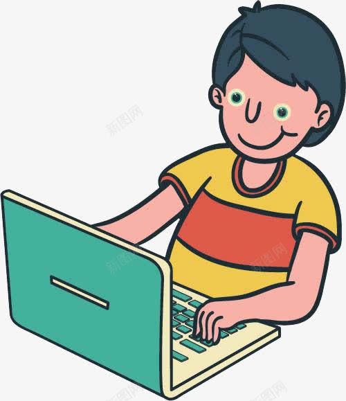 男孩玩电脑png免抠素材_新图网 https://ixintu.com 卡通 玩电脑 男孩