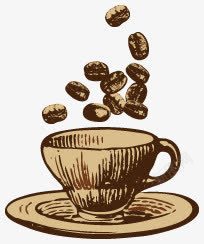 手绘咖啡杯和咖啡豆素材