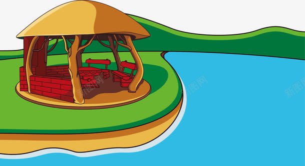 湖边凉亭png免抠素材_新图网 https://ixintu.com 凉亭 湖 矢量亭子 风景插画