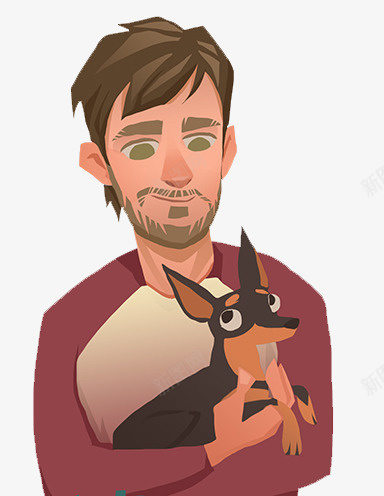 抱着狗的男人插画png免抠素材_新图网 https://ixintu.com 创意插画 彩绘插画 抱着狗的男人