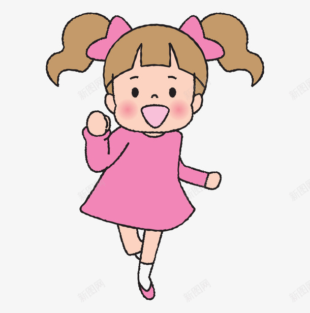 粉色衣服小女孩png免抠素材_新图网 https://ixintu.com 手绘女孩 扎辫子的女孩 粉色小女孩