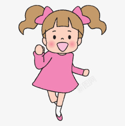 扎辫子的小女孩粉色衣服小女孩高清图片