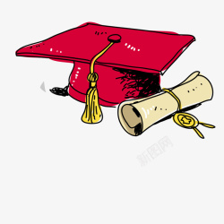 毕业季手绘博士帽证书装饰插图素材