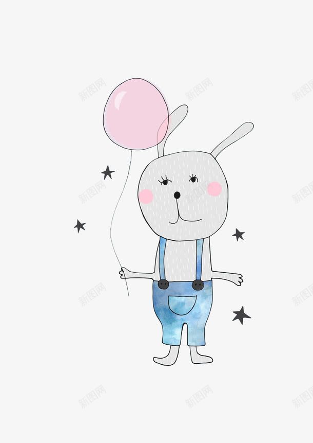 可爱兔子png免抠素材_新图网 https://ixintu.com 动物 卡通 可爱 气球 背带裤