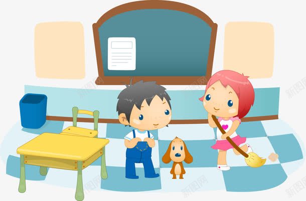 打扫卫生png免抠素材_新图网 https://ixintu.com 卡通 可爱 小学生 打扫卫生