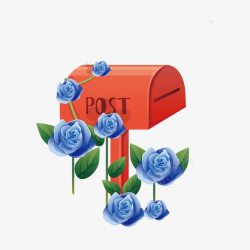 卡通蓝色玫瑰缠绕的信箱素材