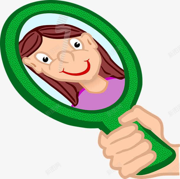 镜子里的女孩png免抠素材_新图网 https://ixintu.com 卡通 女孩子 手把镜 手绘 绿色