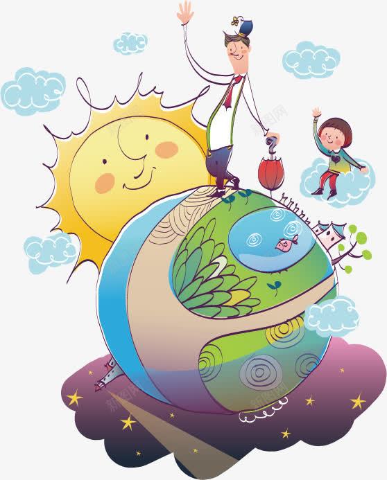 人物和地球卡通图png免抠素材_新图网 https://ixintu.com 卡通人物 卡通地球 插图 风景