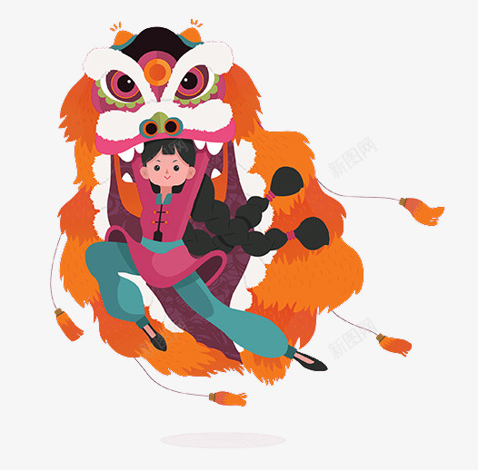 橙色中国风舞狮装饰图案png免抠素材_新图网 https://ixintu.com 中国风 免抠PNG 橙色 舞狮 装饰图案