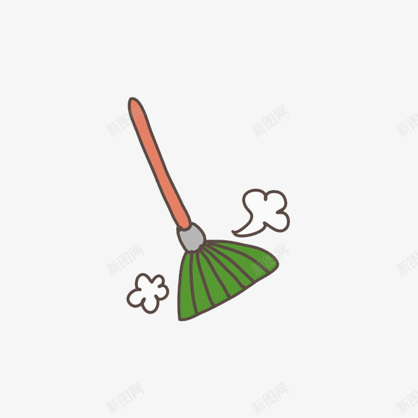 绿色扫把png免抠素材_新图网 https://ixintu.com 实用 手绘 打扫工具 扫把柄 烟雾灰尘 绿色扫把