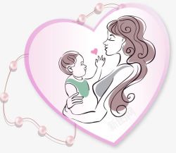 粉色清新爱心母子装饰图案素材